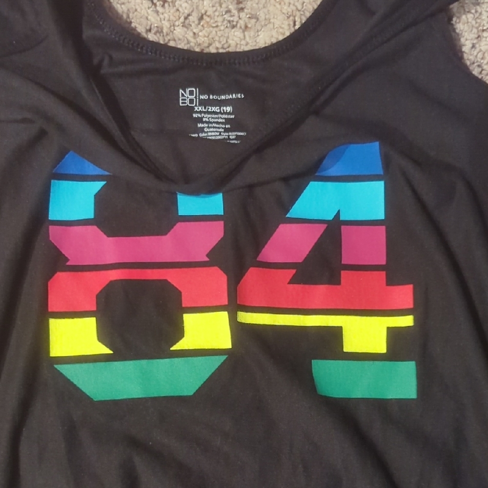 No Boundaries Black Tank Top with Multicolor 84 Design NWOT